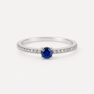 Anel Prata legítima solitário zirconia azul safira e cravejado laterais zirconias brancas n° 18