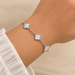 Pulseira Banhada a Prata trevo off White