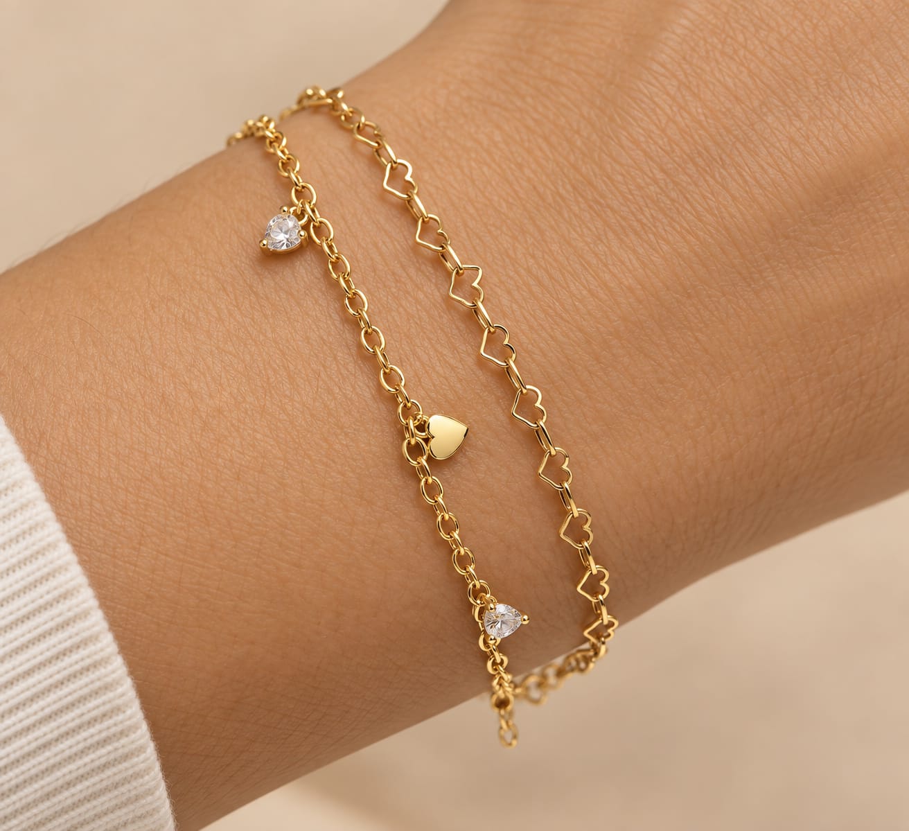 Pulseira Banhada a Ouro dupla corações
