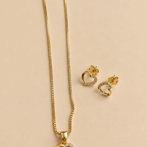 Conjunto Banhado a Ouro coração cravejado