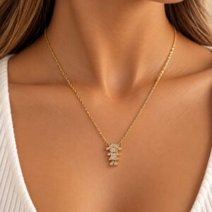 Gargantilha Banhada a Ouro + pingente menina cravejada