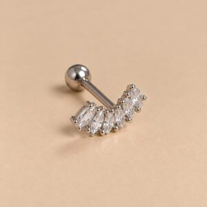 Piercing Prata Legitima earcuff arco cravejado