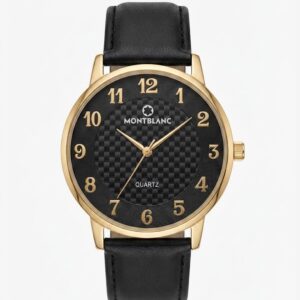 Relógio Estilo Montblanc Quartz pulseira couro sintético preta