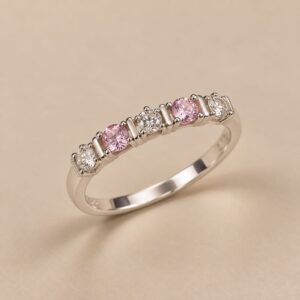 Anel Prata Legitima aparador cravejado rosa