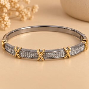 Bracelete Banhado a Ouro e Ródio detalhes em X