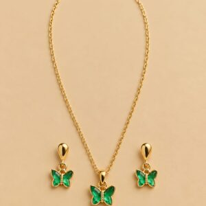 Conjunto Banhado a Ouro infantil borboletas verde