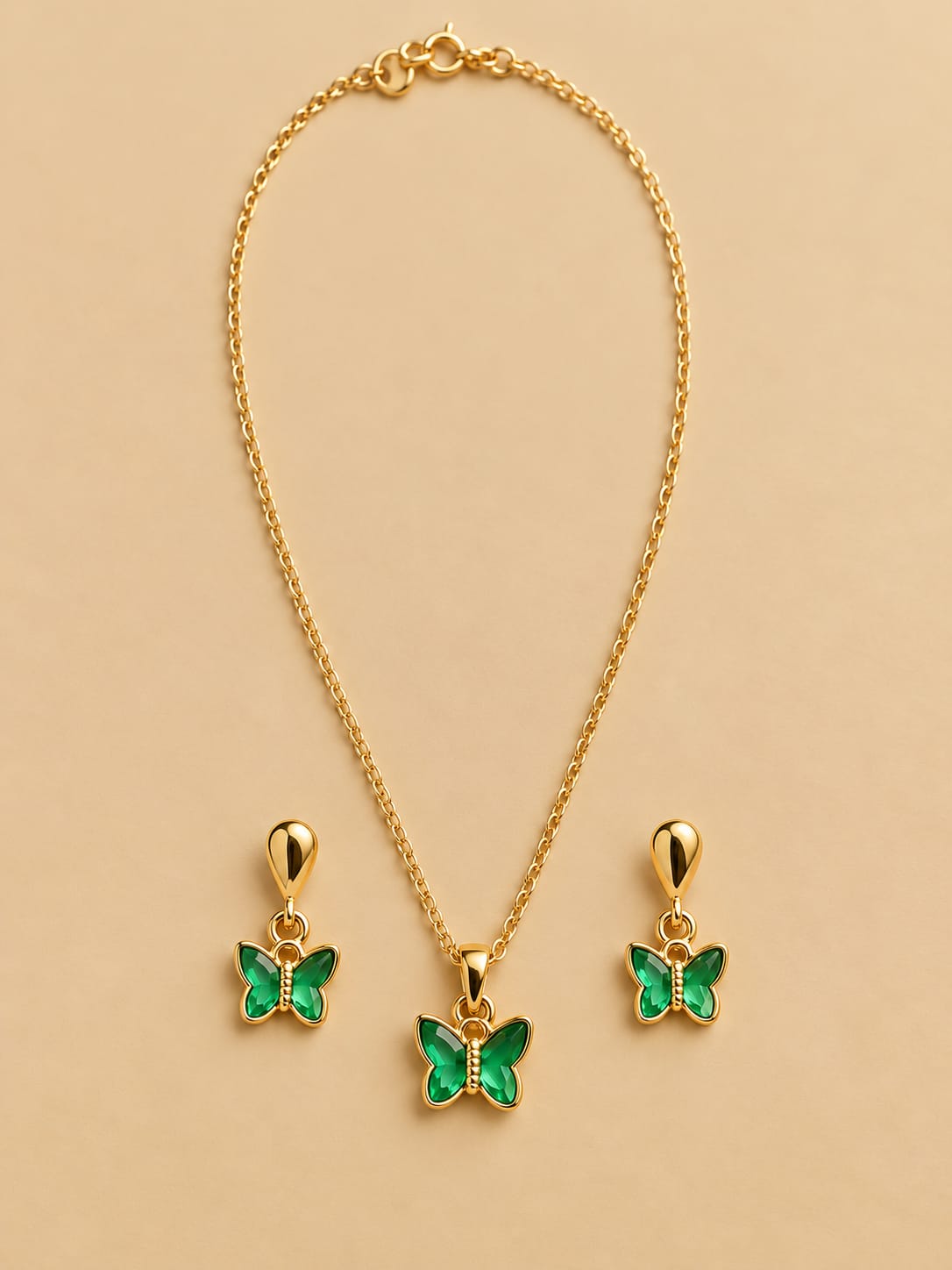 Conjunto Banhado a Ouro infantil borboletas verde