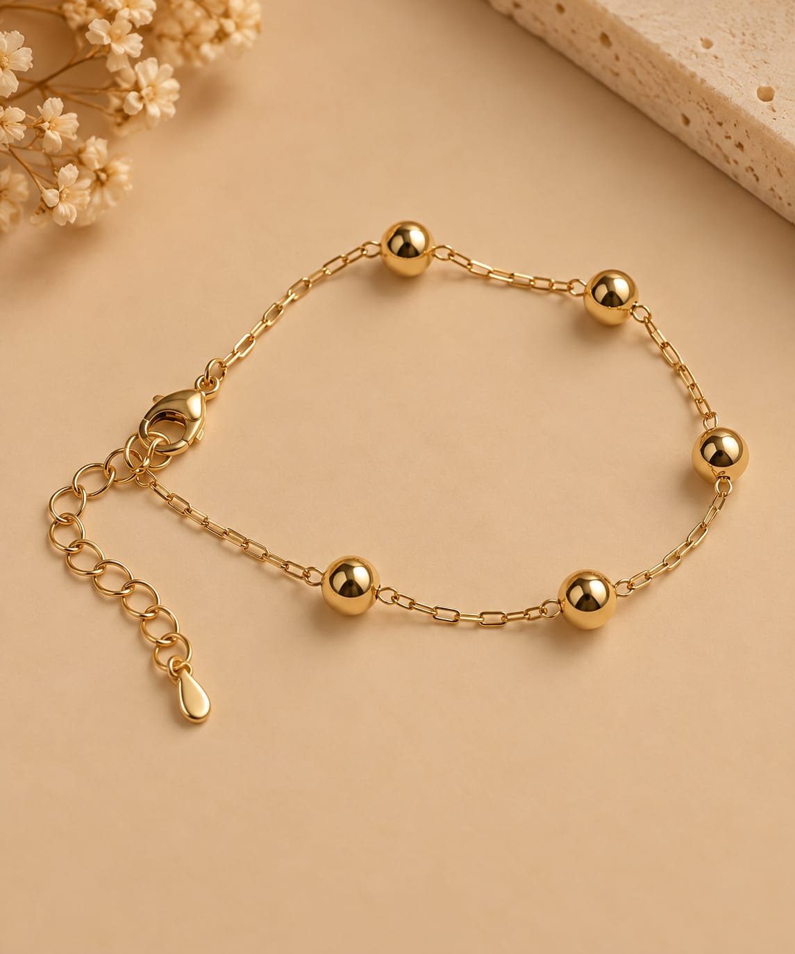Pulseira Banhada a Ouro com bolinhas