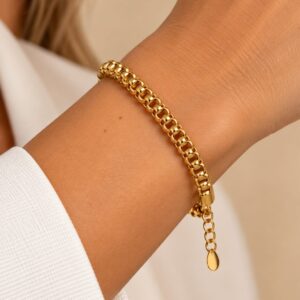 Pulseira Banhada a Ouro malha pipoca