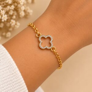 Pulseira Banhada a Ouro trevo vazado cravejado