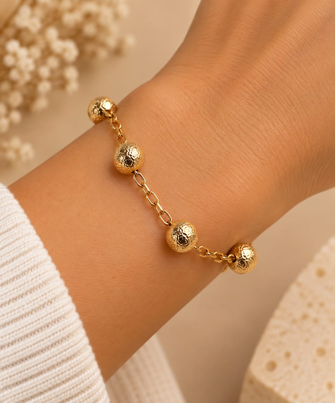 Pulseira Banhada a Ouro bolinhas acetinadas