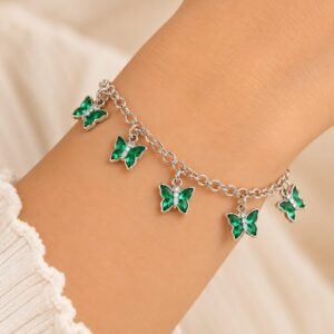 Pulseira Banhada a Prata infantil borboletas verde