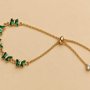 Pulseira Banhada a Ouro borboleta verde