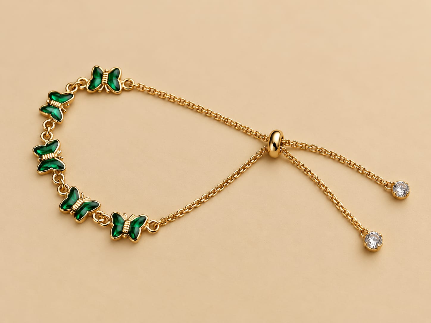 Pulseira Banhada a Ouro borboleta verde