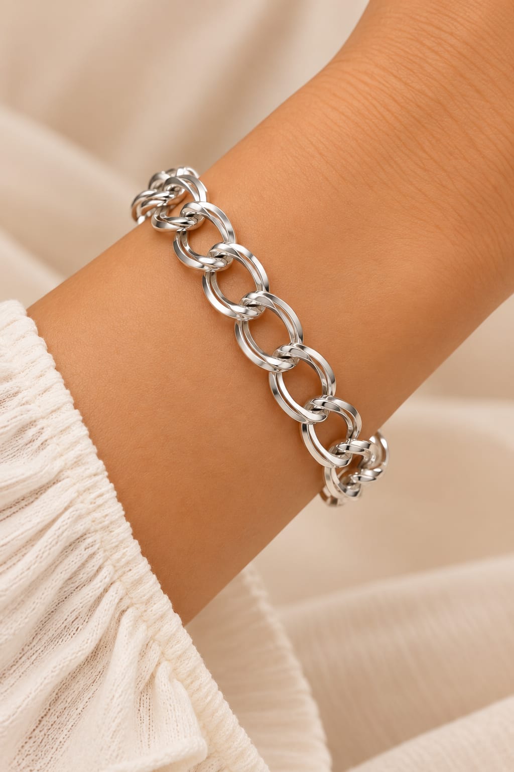 Pulseira Banhada a Prata elo duplo