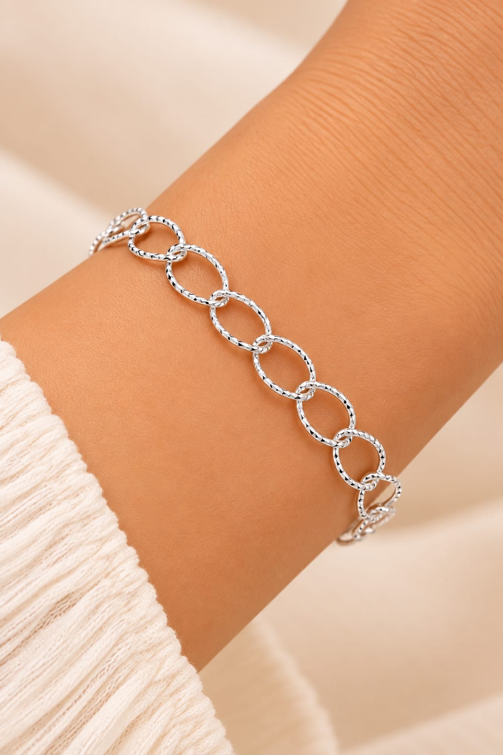 Pulseira Banhada a Prata elo trabalhado